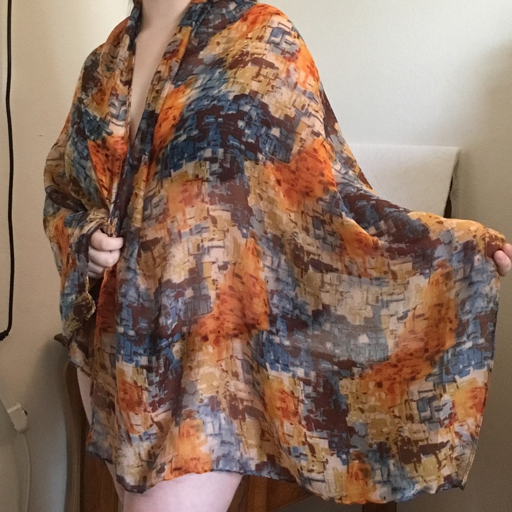 Abstract Swim Coverup Sarong Lightweight Summer Scarf Wrap - Picture 3 of 5